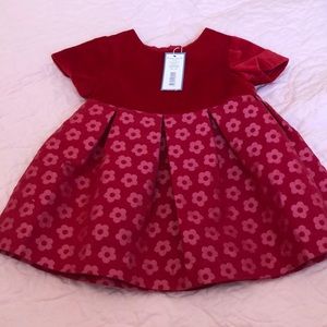 NWT! Jacadi Red Dress w/velvet bodice and jacquard floral skirt